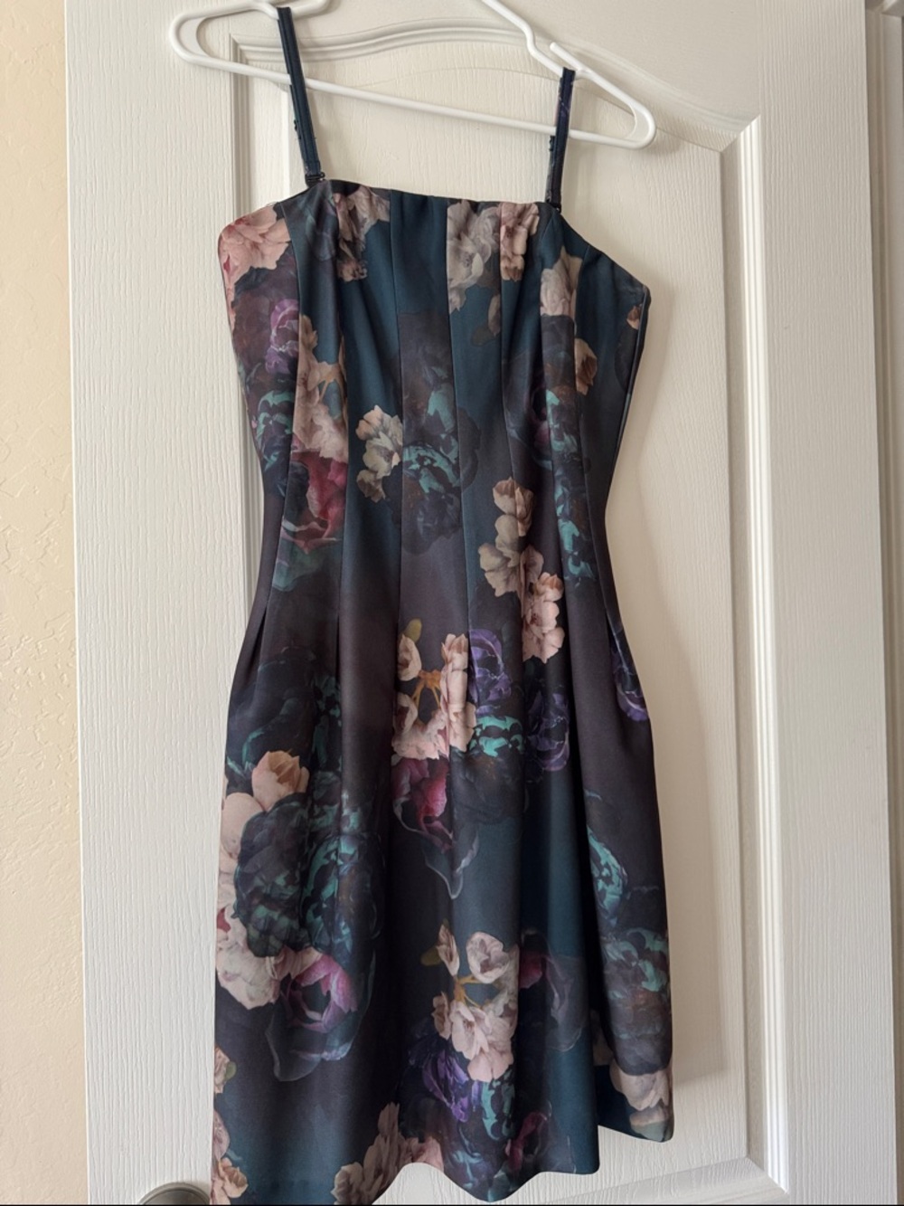 H&M Floral Mini Dress in Dark Teal and Black with Pink Accents